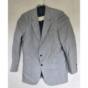 Vintage Brookcraft Suit Mens 41 Blue White Seersucker Blazer Cocktail Wedding